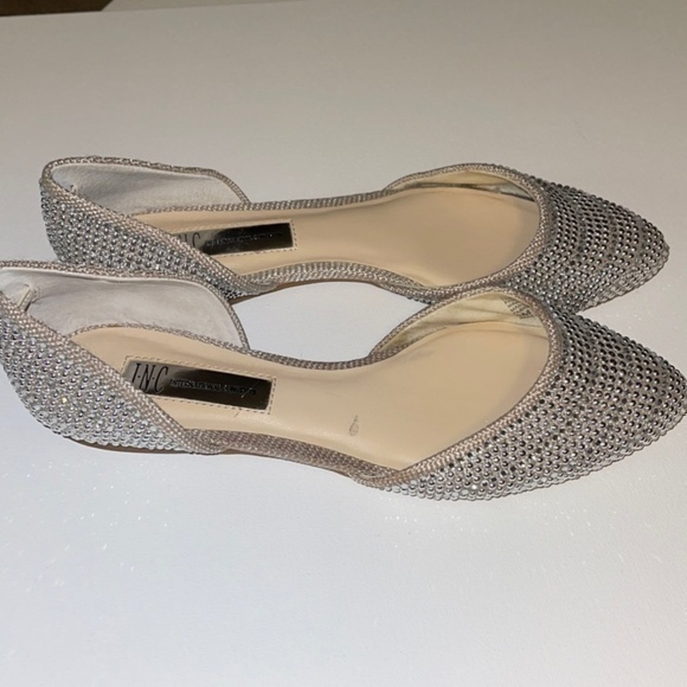 I.N.C 
Tan & Silver Studded Rhinestone Flats